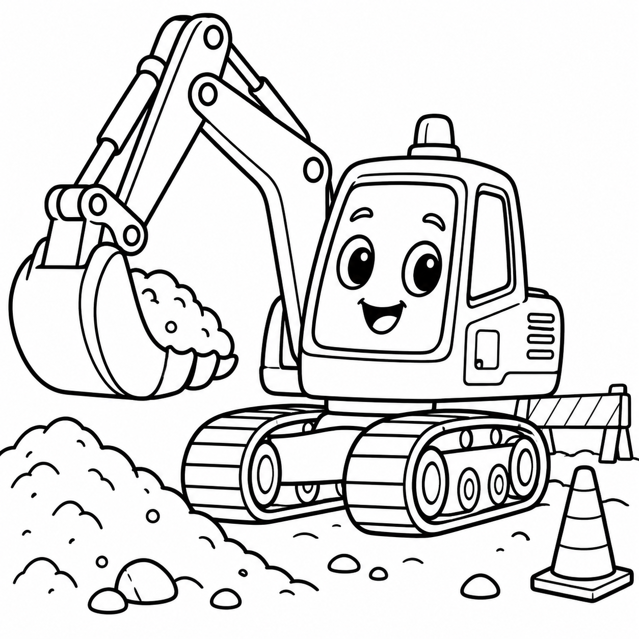 The cheerful excavator blank coloring page