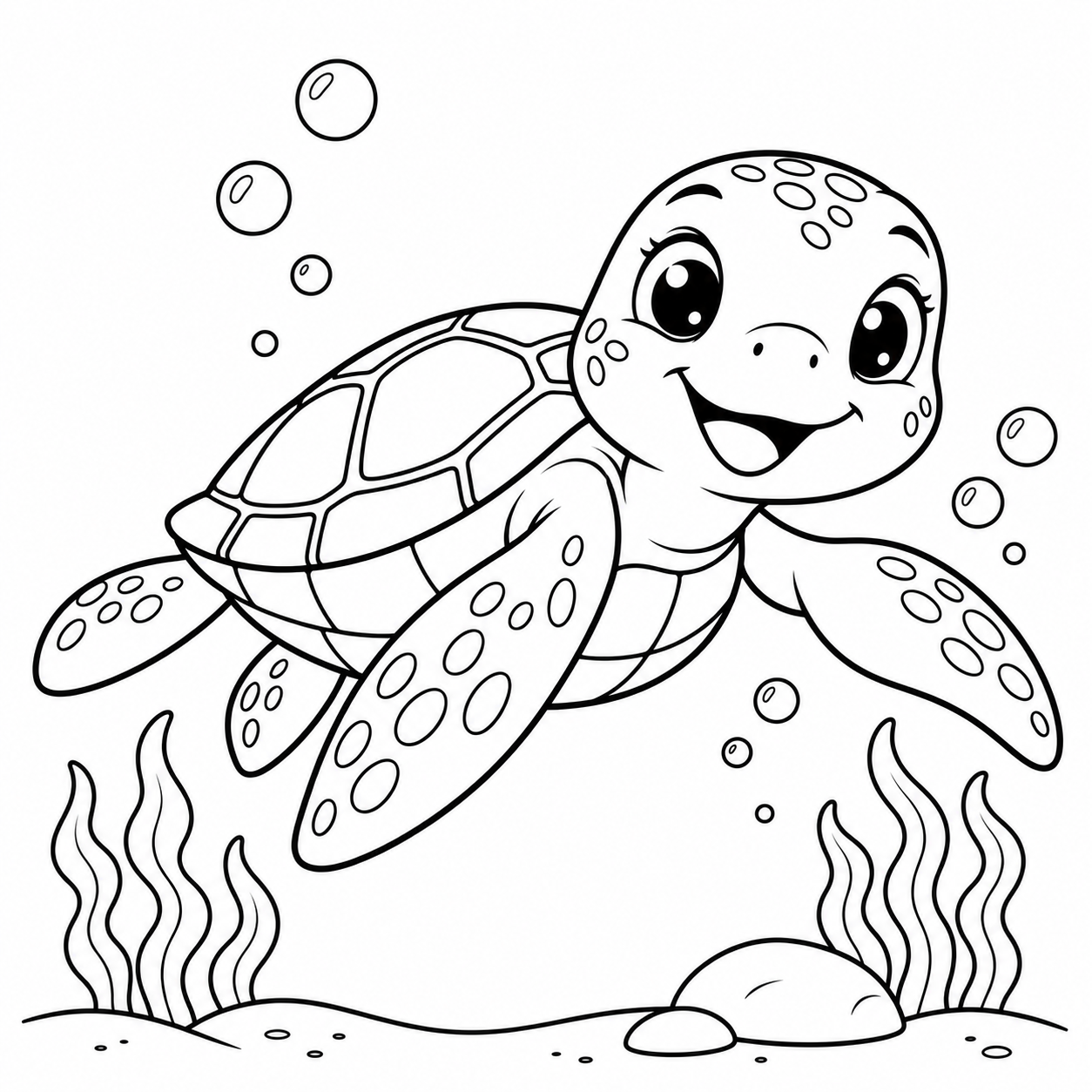The little sea turtle blank coloring page