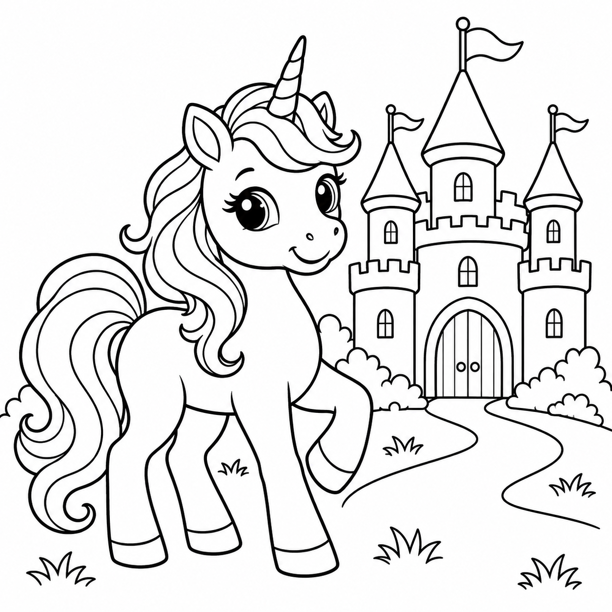 A magical castle day blank coloring page